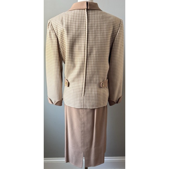 Tan Houndstooth Skirt Suit Women 12 2 Pc Peter Pan Collar William Pearson - Picture 4 of 8